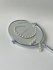 Pearl Necklace Set with Zircons in White FinishStudio6Jewels
