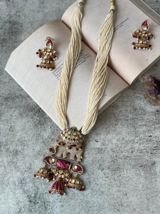 Stone Studded Kundan Long Pearl Necklace SetStudio6Jewels