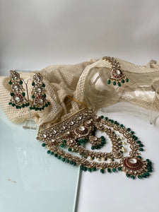 Royal Kundan Complete Bridal Ethnic Necklace Set with Green Beads and Red StonesStudio6Jewels