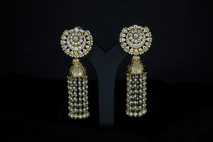 Pearl jhumkas with gold polish