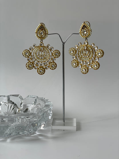 Uncut Zircon Diamond Earrings With PearlsStudio6Jewels