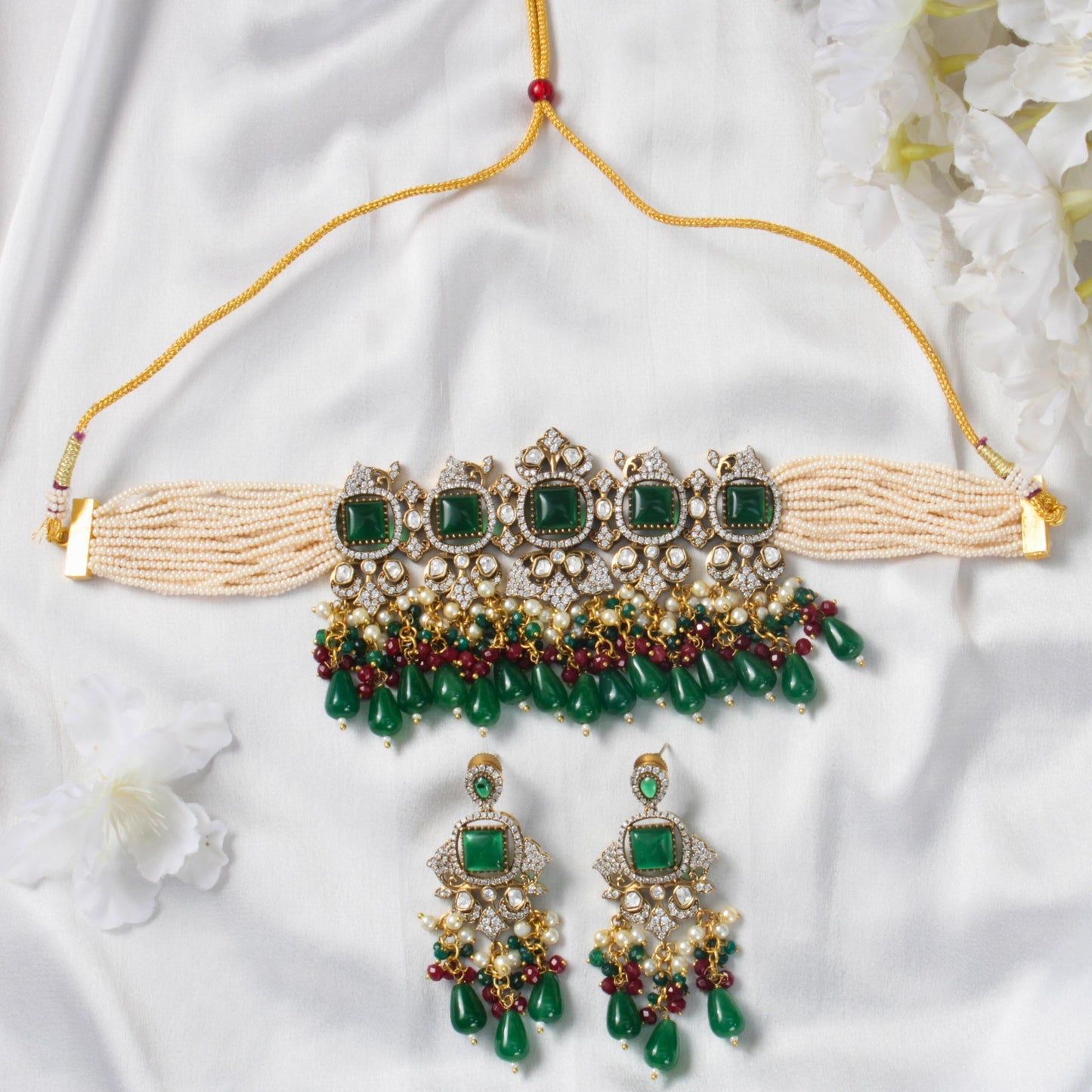 Pearl Stringing with Kundan Motifs Choker SetStudio6Jewels