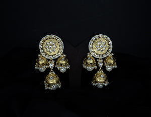 Gold-Plated Earrings With Three Jhumkaas In One