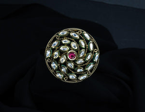 Gold Plated Ring With Kundan and Red Center StoneStudio6Jewels