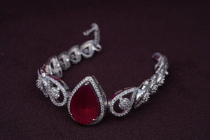 Zircon Bracelet with Red Pear Center StoneStudio6Jewels