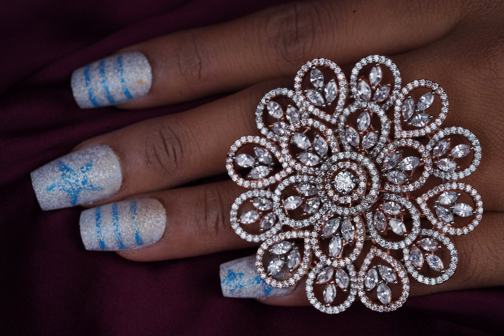 Rose Gold Finish Zircon Ring with Floral MotifStudio6Jewels