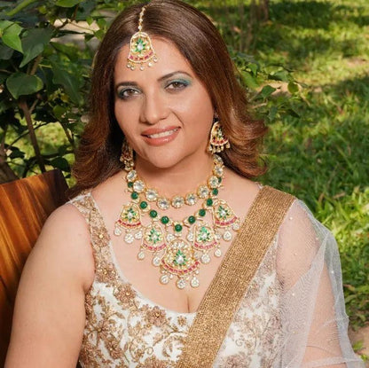 Multi-Stone Double Kundan Necklace Set with MaangtikkaStudio6Jewels